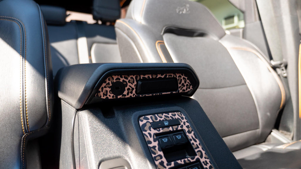 Bronco Leopard Center Console Latch Insert 2021–2025 | Leopard Print Vinyl Wrap Overlay | Interior Trim Decal Cover - Ford Bronco