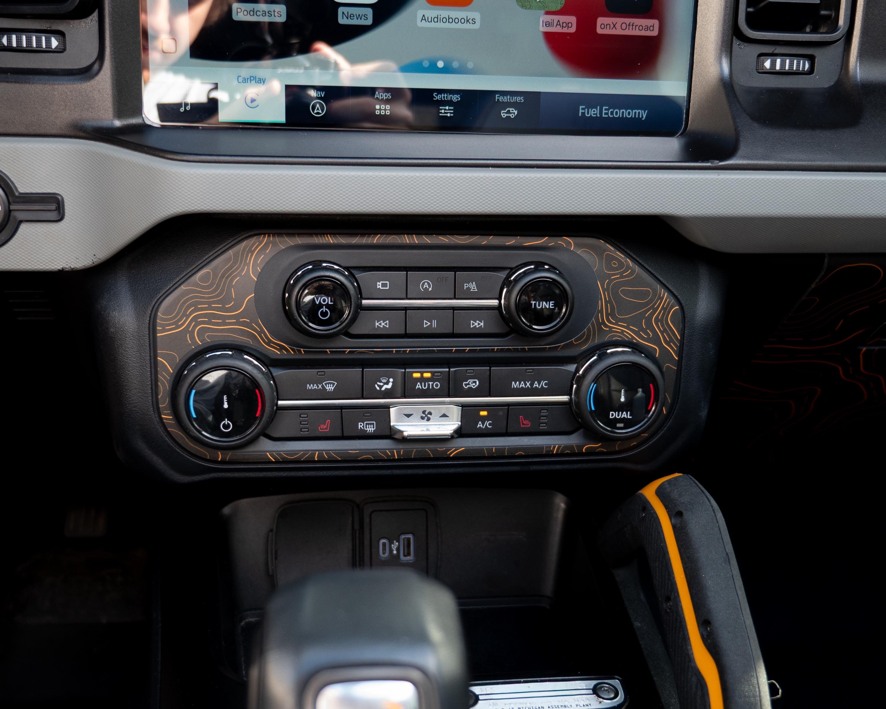 Bronco Topo AC & Radio Control Panel Overlay 2021–2025 | Topography Pattern Vinyl Wrap Interior Trim Decal