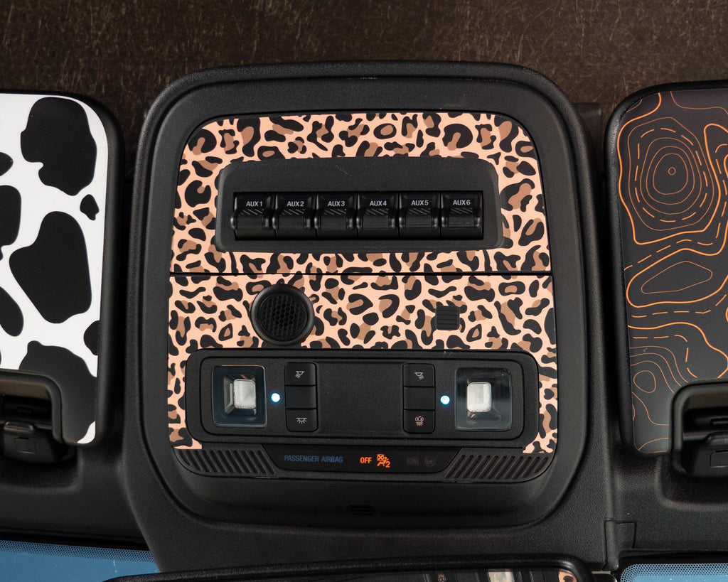 Bronco Overhead AUX Switch Panel Overlay 2021–2025 | Leopard Print Vinyl Wrap Interior Trim Decal | Factory AUX switches | 2021+ Ford Bronco