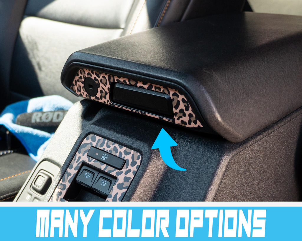 Bronco Leopard Center Console Latch Insert 2021–2025 | Leopard Print Vinyl Wrap Overlay | Interior Trim Decal Cover - Ford Bronco