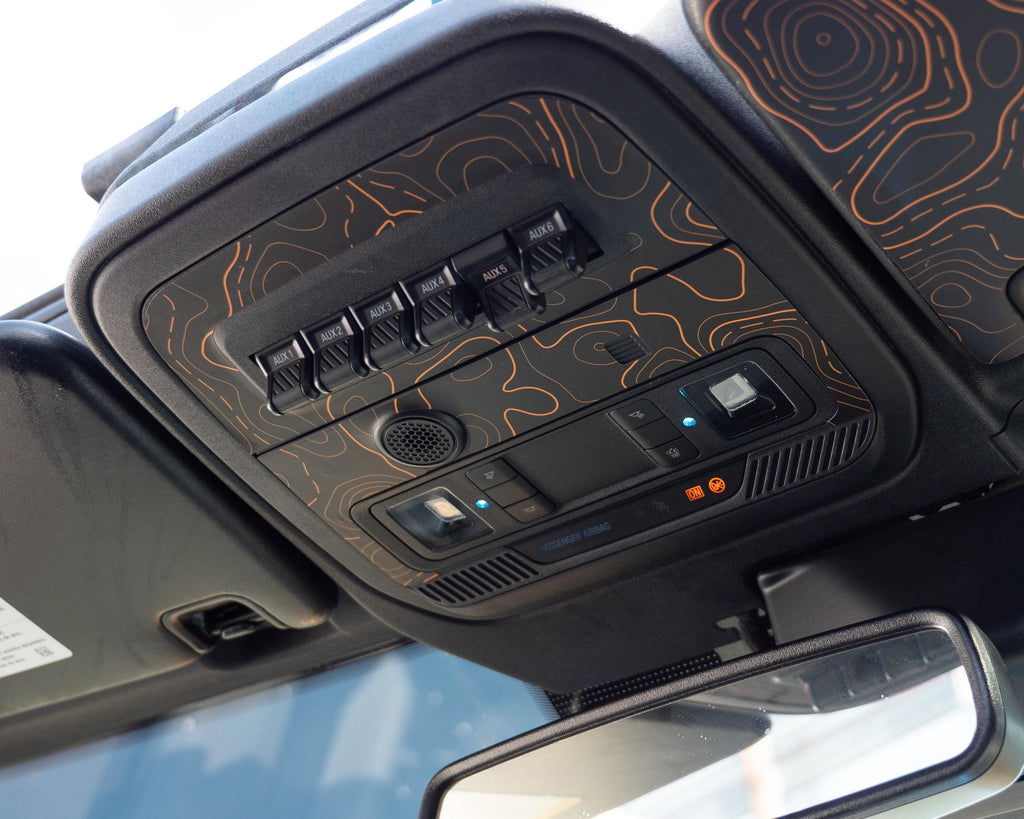 Bronco Topo Overhead AUX Switch Panel Overlay 2021–2025 | Topography Pattern Vinyl Wrap Interior Trim Decal