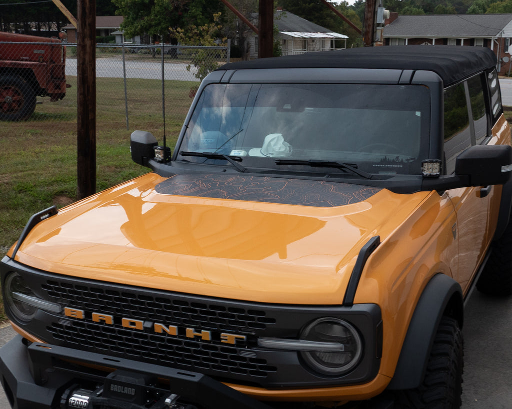 Bronco Topographic Hood Cowl Printed Wrap Decal Graphic for 2021+ Ford Bronco