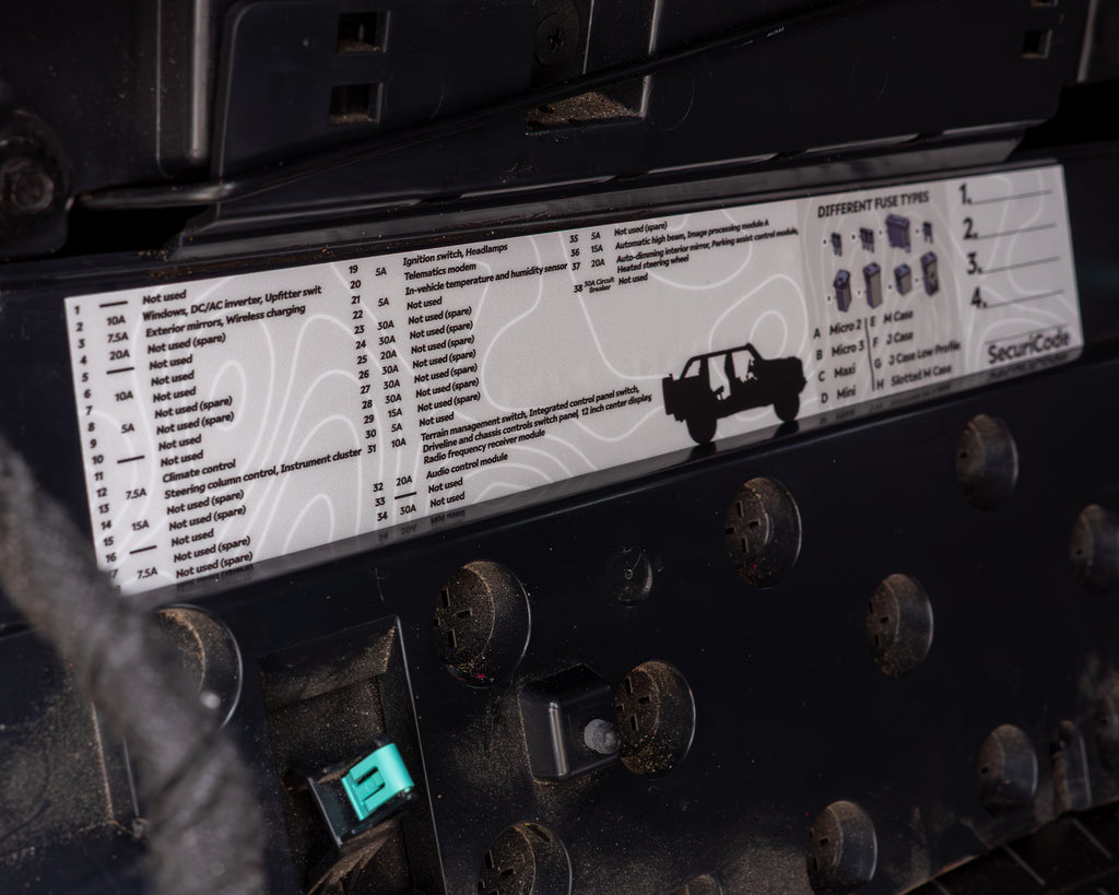 Ford Bronco Interior Fuse Label Decal – Under Steering Wheel Fuse Guide Sticker for 2021+ Bronco