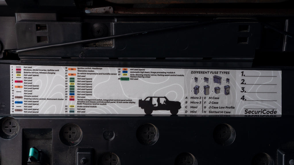 Ford Bronco Interior Fuse Label Decal – Under Steering Wheel Fuse Guide Sticker for 2021+ Bronco