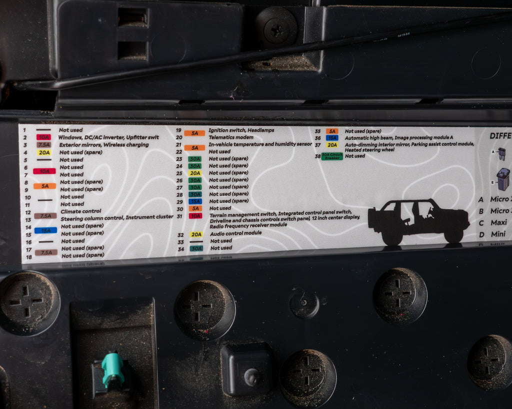 Ford Bronco Interior Fuse Label Decal – Under Steering Wheel Fuse Guide Sticker for 2021+ Bronco