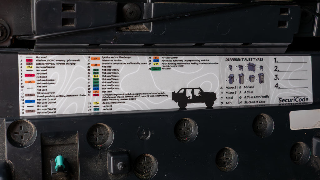 Ford Bronco Interior Fuse Label Decal – Under Steering Wheel Fuse Guide Sticker for 2021+ Bronco