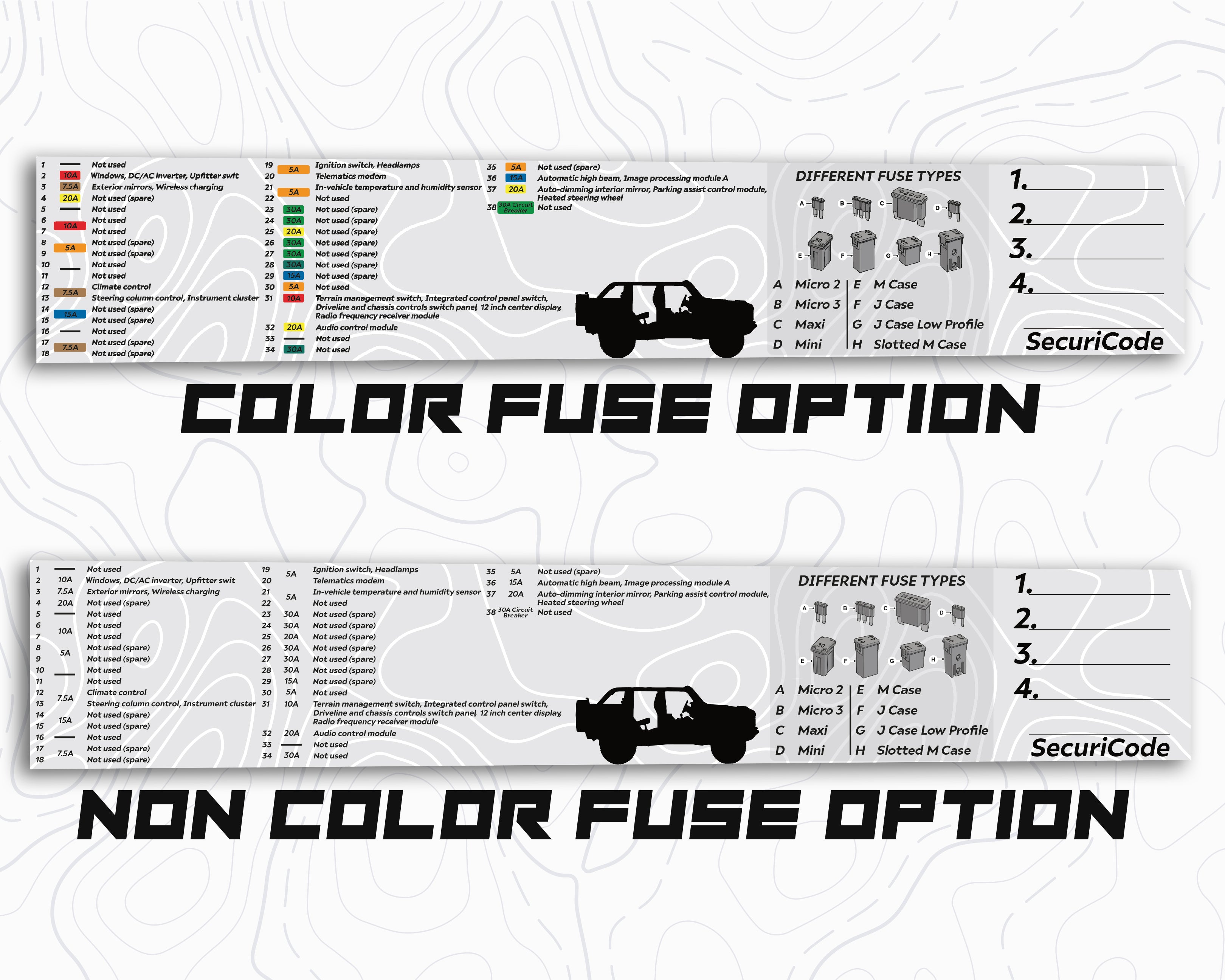 Ford Bronco Interior Fuse Label Decal – Under Steering Wheel Fuse Guide Sticker for 2021+ Bronco