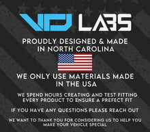 Load image into Gallery viewer, The image is a promotional graphic for a company called &quot;VID LAB&quot; that specializes in vehicle customization. It features the company&#39;s logo, the American flag, and a message about their pride in designing and manufacturing vehicles in North Carolina.