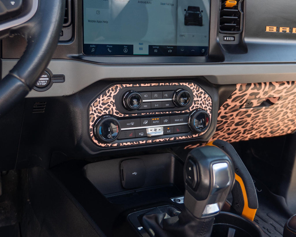 Bronco Leopard Center Dash Controls Outline 2021–2025 | Leopard Print Vinyl Wrap Overlay | Interior Trim Decal Cover - Ford Bronco