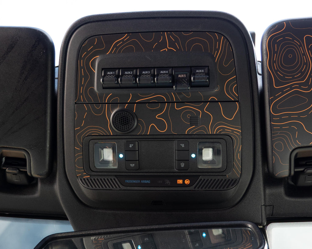 Bronco Topo Overhead AUX Switch Panel Overlay 2021–2025 | Topography Pattern Vinyl Wrap Interior Trim Decal