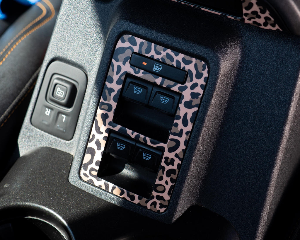 Ford Bronco Window Switch Trim Overlay 2021–2025 | Leopard Print Vinyl Wrap Interior Decal Interior Trim Wrap Cover - Ford Bronco