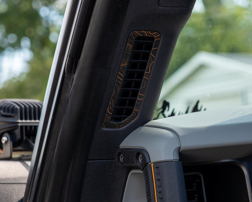 Bronco Topo Defrost Vent Overlay 2021–2025 | Topography Pattern Vinyl Wrap Interior Trim Decal
